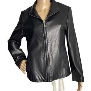 Black Leather Biker Jacket By Tibor  Size Small